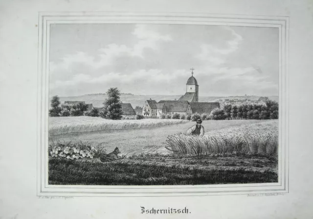 Zschernitzsch bei Altenburg  Thüringen  alte  Lithographie Lithografie 1840