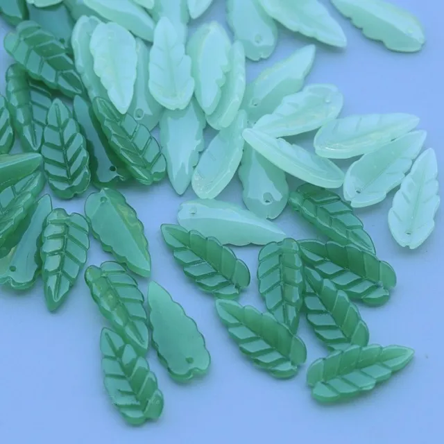 CHOOSE COLOR 100Pcs Green Czech Lampwork Glass Leaf Pressed Beads 10x23mm HH6781