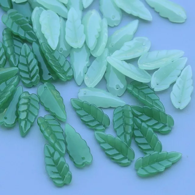 CHOOSE COLOR 100Pcs Green Czech Lampwork Glass Leaf Pressed Beads 10x23mm HH6781