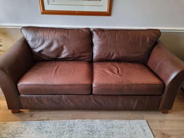 Marks and Spencer Abbey Fine Leather 3 Seater Sofa Dark Brown