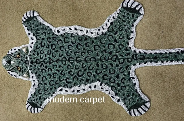 leopard  rug BLACK color Hand Made Wool Cotton Backing Rug Home Beautiful crock