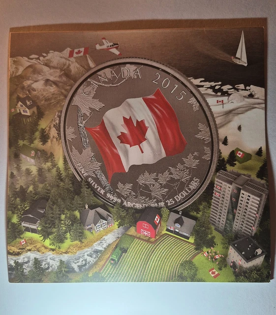 2015 CANADA'S COLOURED Flag Pure Silver 99.99% $25 Coin Mint