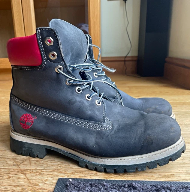 TIMBERLAND MEN’S BLACK/RED Leather Lace-Up Ankle Work Boots Round Toe ...