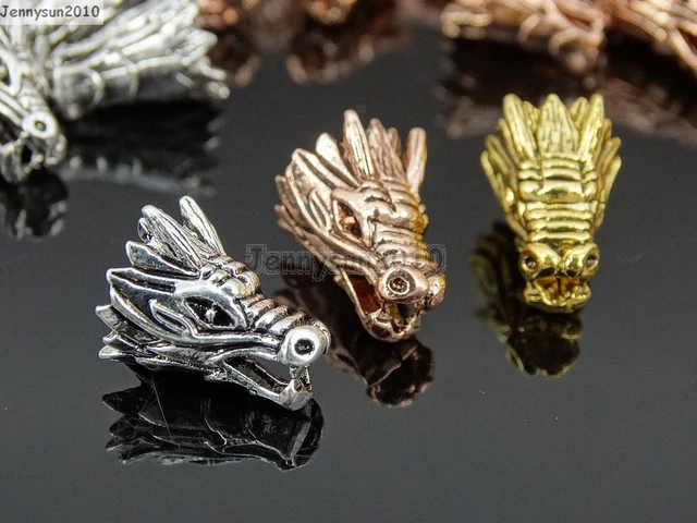 Solid Metal Dragon Head Bracelet Necklace Connector Charm Beads Silver Gold Rose