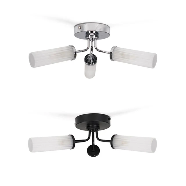 Bathroom Ceiling Light Fitting 3 Way Glass Lampshade Black / Chrome LED G9 Bulbs