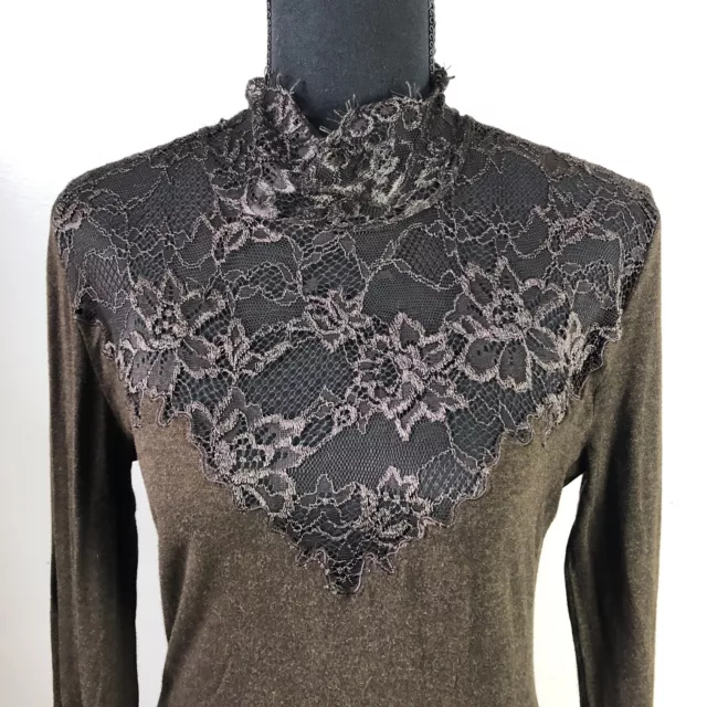 REDValentino Top Womens 48 (Small) Lacey Brown Long Sleeve Blouse Keyhole Back 2