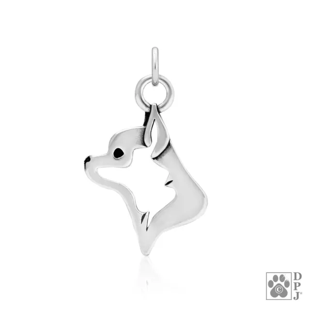 Chihuahua, Smooth Coat Necklace, Head pendant - recycled .925 Sterling Silver