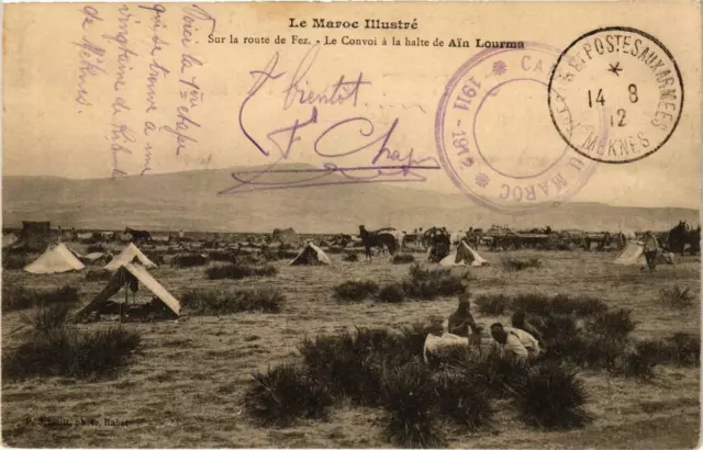 CPA AK Sur la route de FEZ Le Convoi a la halte de Ain Lourma MAROC (689162)