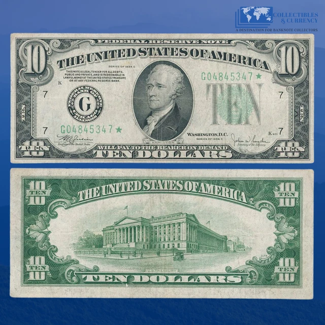 Fr.2008-G* 1934-C $10 STAR Ten Dollars Federal Reserve Note, FRN Chicago, VF 347