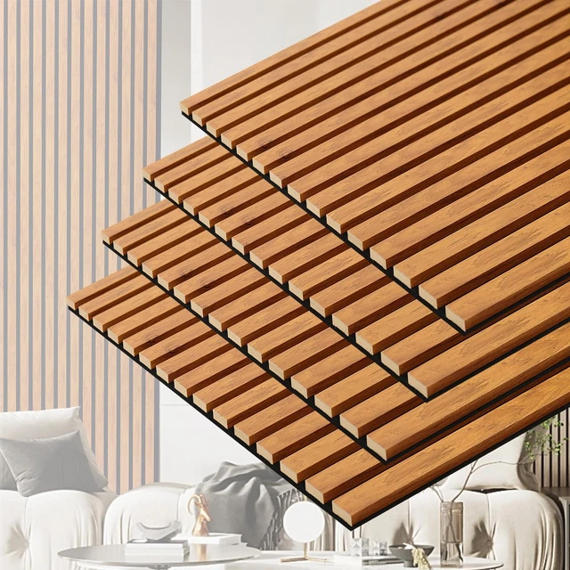 3D SLAT ACOUSTIC Wall Panels with Wood Finish Accent, 4 Pack Sound ...