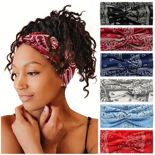 Boho Style Paisley Bandana Wide Knotted Headband Hair Tie Turbon 998