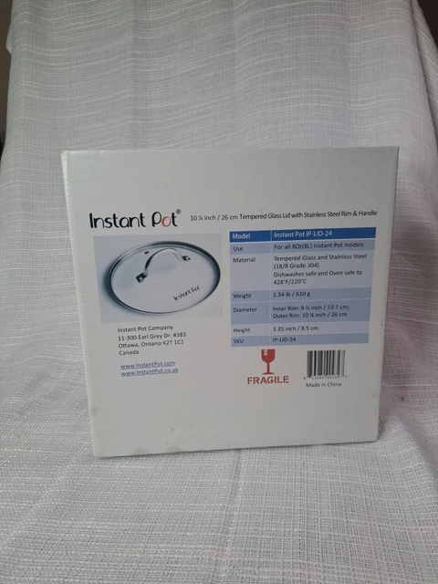 Tapa de vidrio templado transparente Instant Pot IPLID-24 - 8 qt. Nueva caja abierta