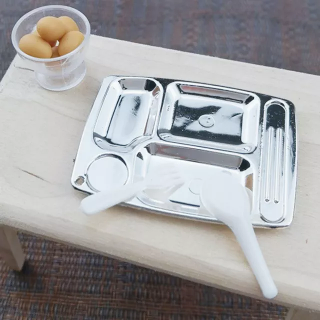 20 Sets Divided Dinner Tray Model Mini Size Resin Silver Plate With Spoon Vis