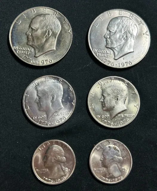 1976 Bicentennial 40% Silver Lot 6 Coins Eisenhower, Kennedy, & Washington