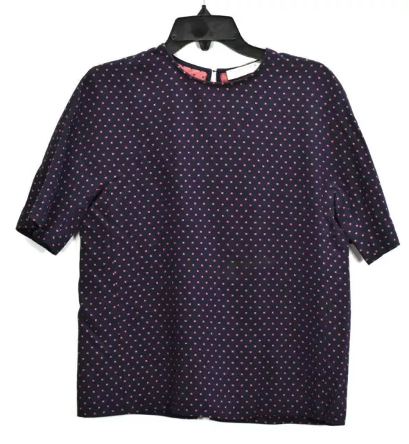 Sandro Womens Navy Blue X Print Short Sleeve Scoop Neck Open Hook Back Blouse 2