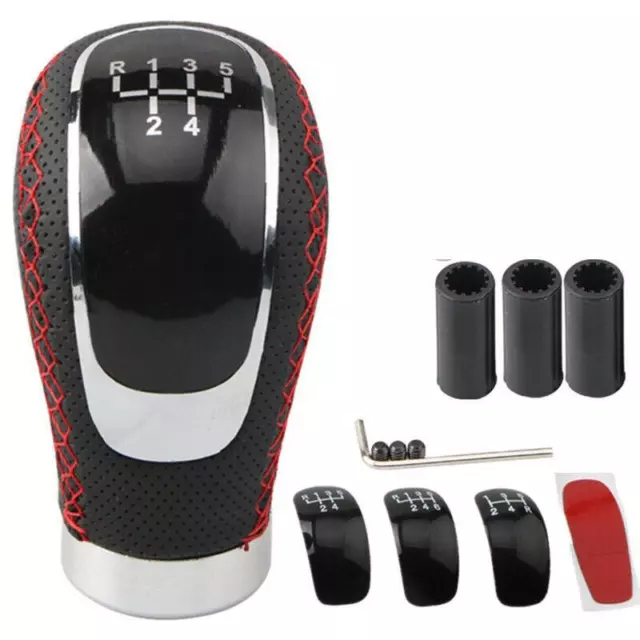 Car Manual Gear Shift Knob Shifter Handle Lever PU Leather +5/6 Speed Covers