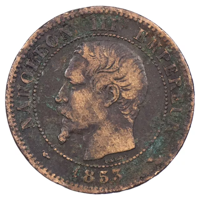 France Napoleon III 2 centimes 1853 Ma Marseille Bronze F.107/7 Gad.103