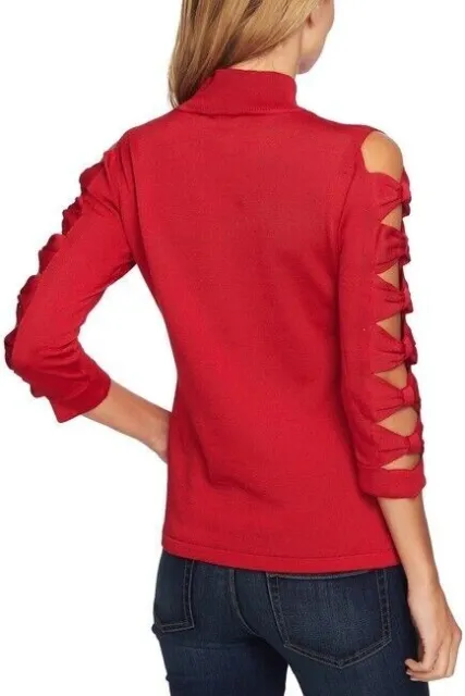 CeCe by Cynthia Steffe Bow Sleeve Crewneck Pullover Sweater in Red - Size XS