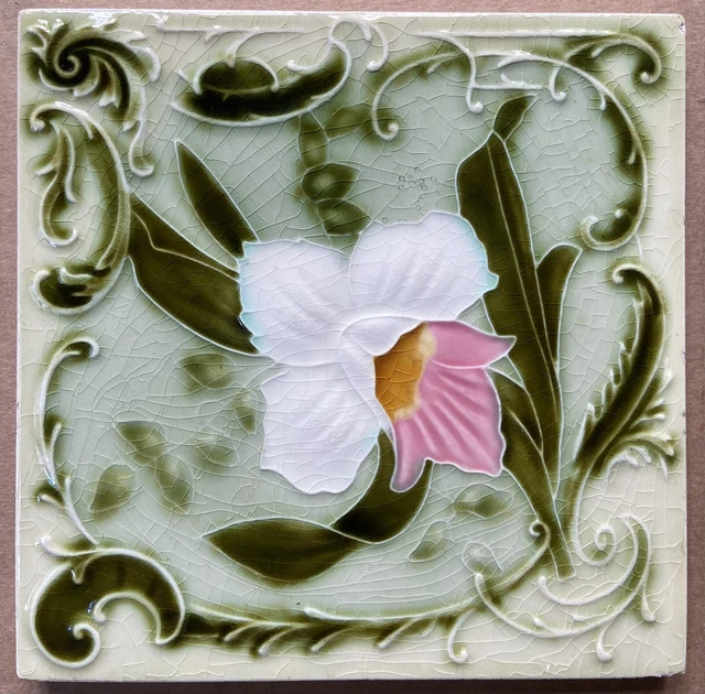 Antique -Art Nouveau- European - Majolica Tile C1900