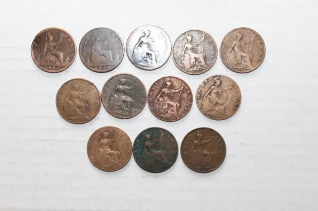 lot de 12 monnaies de 1/2 penny en bronze d'angleterre différentes