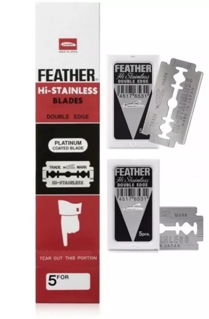100 Feather Hi-Stainless Razors Blades Double Edge Platinum Shaving &Hair Remove
