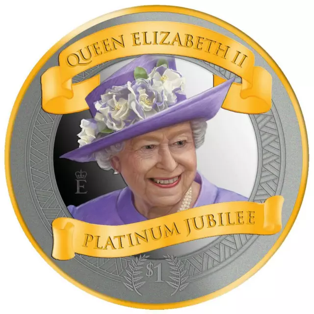 Silbermünze Queen Elizabeth II. Platin Jubiläum 2022 Neuseeland 1 Oz PP in Farbe
