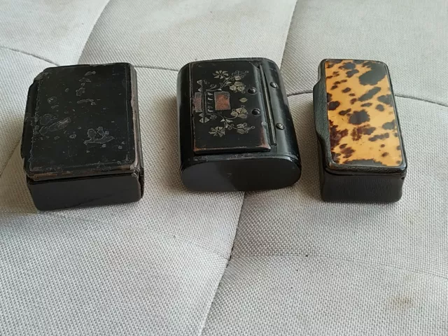 3 Victorian Paper Mache Antique Victorian snuff boxes