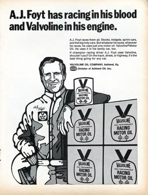 1971 Valvoline Racing Motor Oil A.J. Foyt Has Racing in His Blood Print Ad.