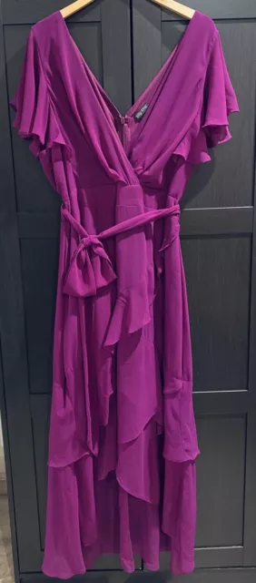 CITY CHIC Flirty Tier Maxi Dress | Magenta | Purple Ruffle Maxi | Size M 18