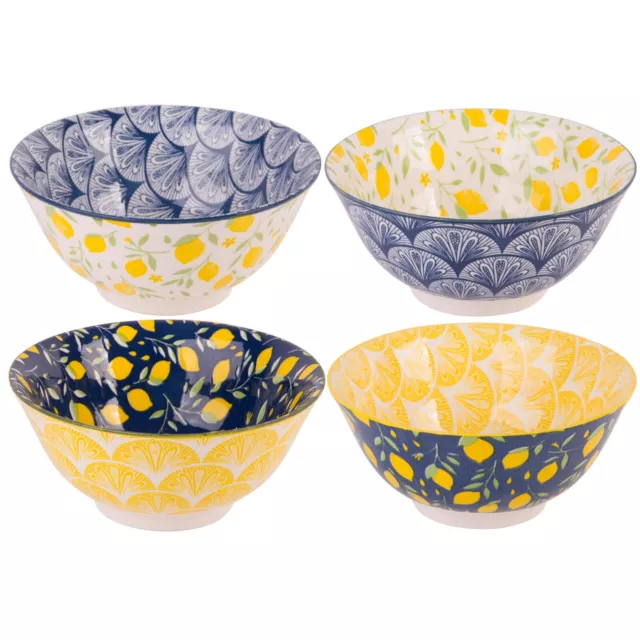 SET OF 4 Home Essentials Lemons Porcelain Soup Bowl - Piyalas Cereal Bowls 6x3" 2