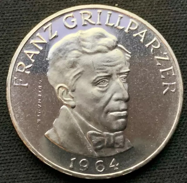 1964 Austria 25 Schilling Coin PROOF Grillparzer 80% Silver ( Mintage 36K ) #N03