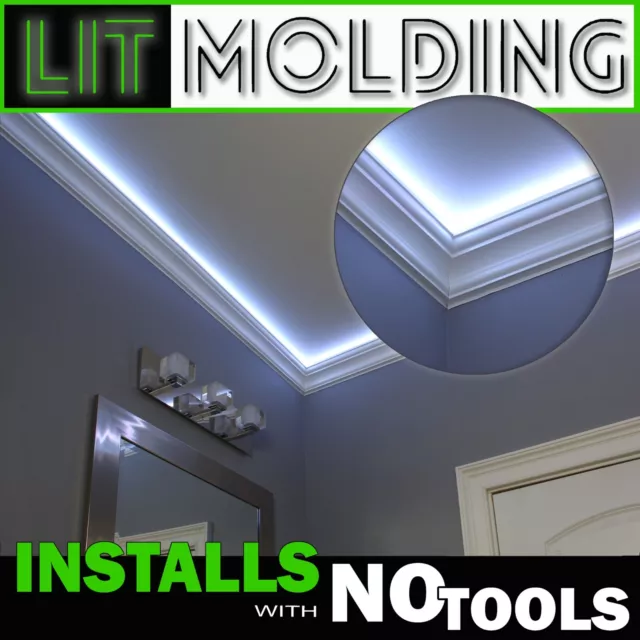 LED back-lit Crown Molding, NO tools Install- RBG- Alexa, Google, app and remote