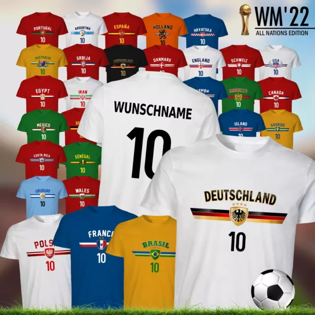 WM 2022 Weltmeisterschaft Fußball Fan Trikot T-Shirt Name & Zahl 2022