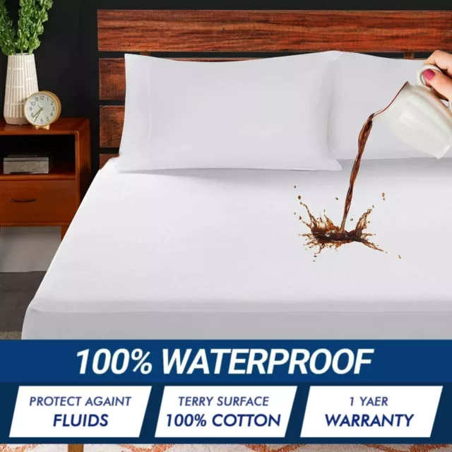 Mattress Protector Waterproof Extra Deep Terry Cotton Topper Cover Anti Allergy.