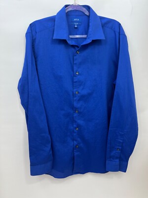 APT 9  Blue Button Down Easy Care Slim Fit Dress Shirt Mens 17 1/2 36/37