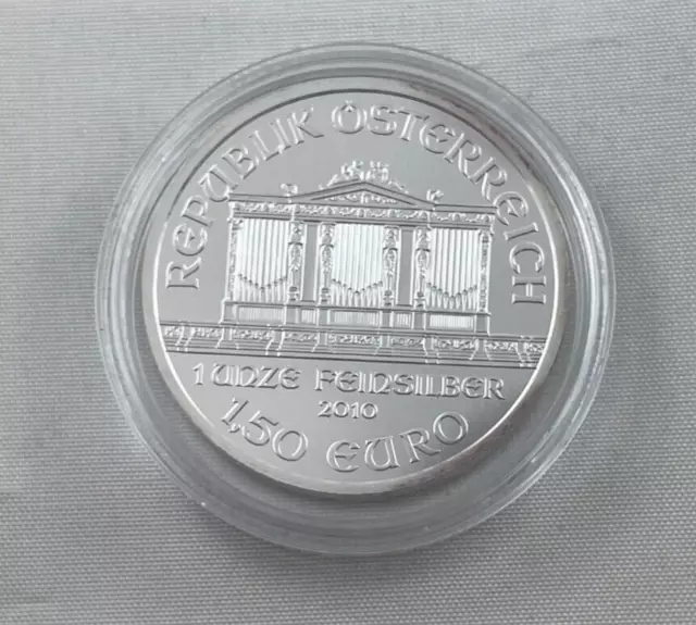 2010 Austria Philharmonic 1.5 Euro 1oz Brilliant UNC Silver Round in Capsule