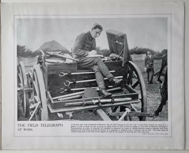 1915 Ww1 Print & Text Field Telegraph At Work Communication Army Wagon