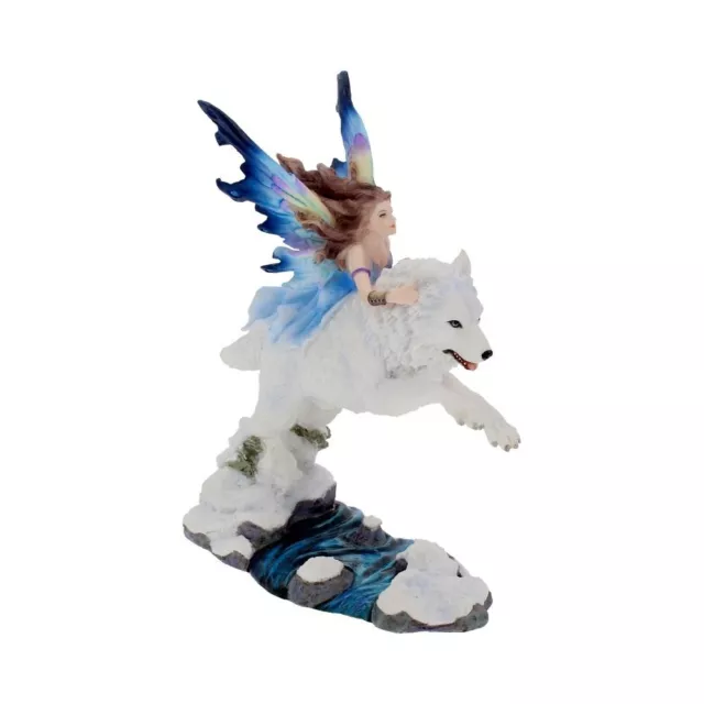 Free Spirit Figurine Fairy and White Winter Wolf Ornament 27cm