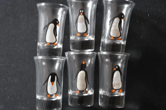 Falkland Islands Set Of Six Shot Glasses With Penguin Motifs