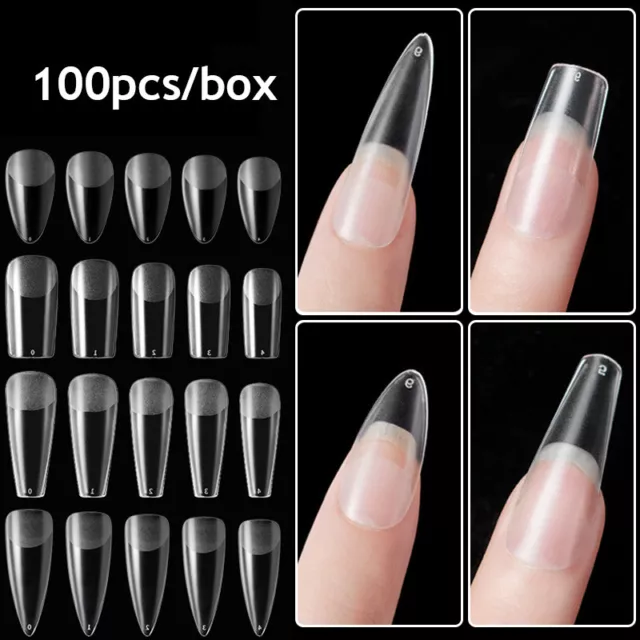 100X French Acrylic False Nail Tips Stiletto Almond Coffin Natural Clear UV Gel