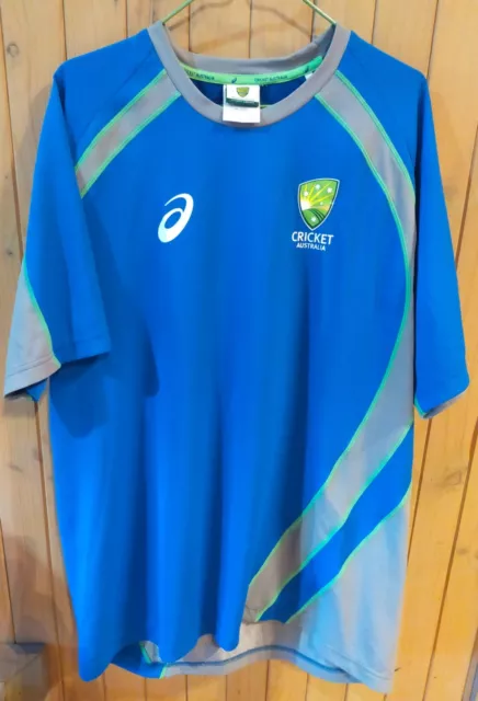 Cricket Australia CA Asics Blue/Grey Short Sleeve Mens Training Top Size XL