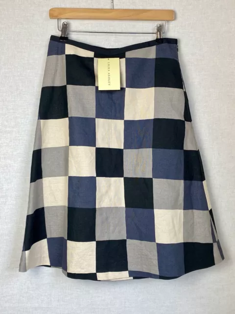 Laura Ashley Linen Blend A Line Check Skirt Size UK 10 NWTS