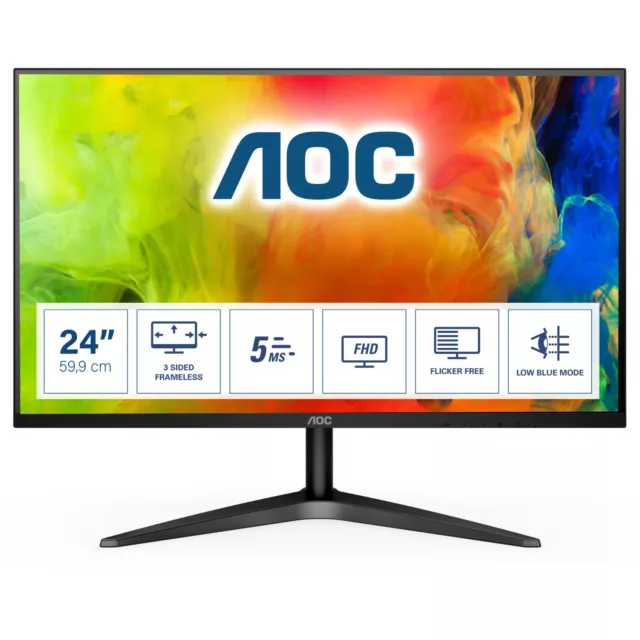 AOC PC Monitor Computerbildschirm 61cm 24 Zoll Full HD LED Ultraflaches Profil
