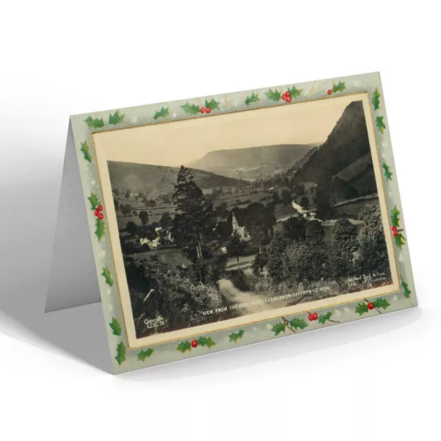 CARTOLINA DI NATALE Galles Vintage - Vista dalla High Road, Llanarmon-Dyffryn-Ceiriog