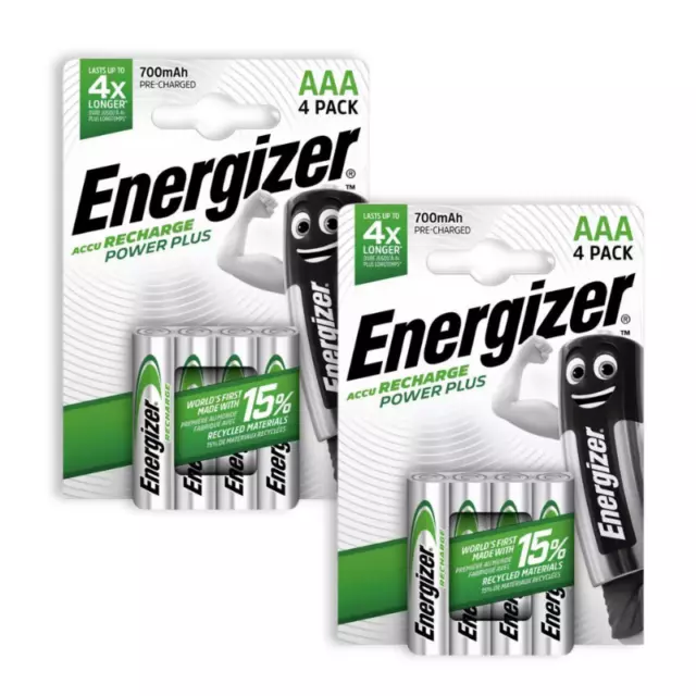 8 x Energizer Power Plus AAA 700mAh batteries Rechargeable Ni-Mh 1.2V Accu HR03