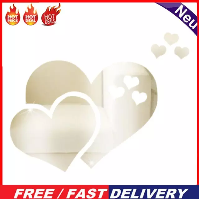 3D Mirror Wall Stickers Love Heart Decal DIY Home Bedroom Art Decor(Sliver)