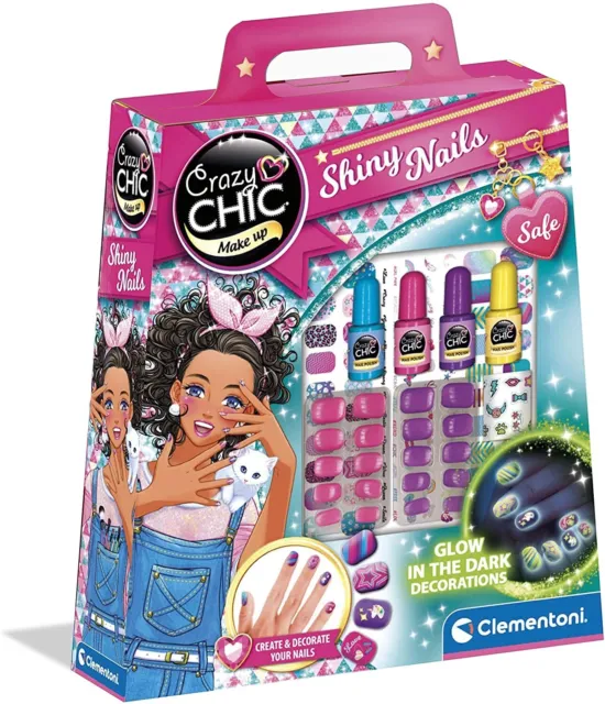 Crazy Chic - Kit unghie fluorescenti Shiny Nails Glow in the dark - Clementoni -
