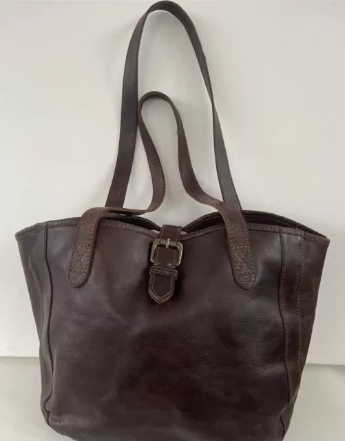 Fat Face Dark Brown Leather Tote Shoulder Bag Vgc Soft Oiled Leather