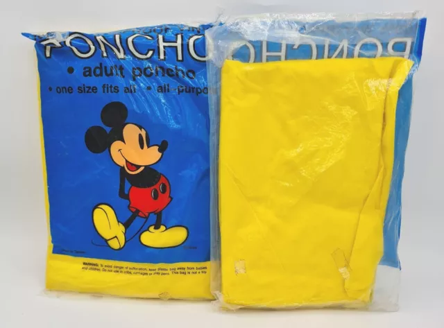 2 Vintage Adult Disney Mickey Mouse Rain Poncho Dinseyland Retro 80’s 90s Yellow 2