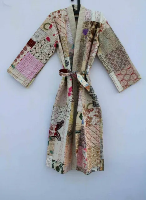 Silk patchwork handmade kantha jacket japanese kimono style kantha robe winter